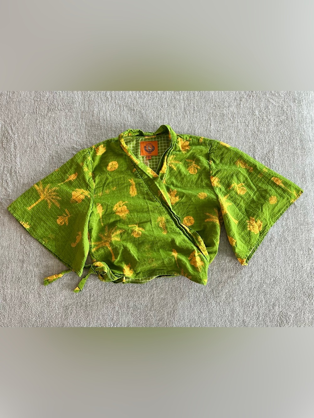Green & Yellow Wrap Crop Top - Women